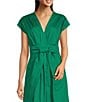 Color:Tropical Green - Image 3 - Pleated Shoulder V-Neck Cotton Poplin A-Line Dress