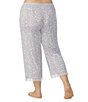 Color:Grey Print - Image 2 - Plus Size Animal Print Knit Elastic Waist Dot Mesh Ruffle Coordinating Capri Sleep Pants