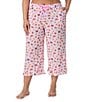 Color:Pink Ground - Image 1 - Plus Size Butterfly Print Cropped Pajama Pant