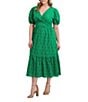 Kensie Plus Size Cotton Eyelet Dress, Color:Green - Image 1