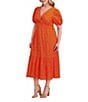 Kensie Plus Size Cotton Eyelet Dress, Color:Orange - Image 3