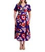 Kensie Plus Size Floral Print Textured Woven Dress, Color:Cobalt Multi - Image 1