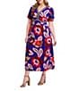 Kensie Plus Size Floral Print Textured Woven Dress, Color:Cobalt Multi - Image 3