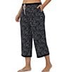 Color:Black Ivory Dot - Image 3 - Plus Size Jersey Knit Dotted Coordinating Cropped Sleep Pants