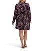 Kensie Plus Size Printed Satin Charmeuse Long Sleeve A-Line Belted Dress, Color:Navy/Multi - Image 2