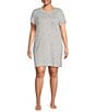 Color:White/Animal - Image 1 - Plus Size Short Sleeve Round Neck Animal Print Jersey Knit Nightshirt