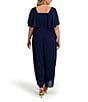 Kensie Plus Size Short Sleeve V-Neck Chiffon Jumpsuit, Color:Navy - Image 2