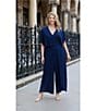 Kensie Plus Size Short Sleeve V-Neck Chiffon Jumpsuit, Color:Navy - Image 4