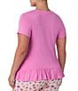 Color:Pink - Image 2 - Plus Size Solid Short Sleeve V-Neck Sleep Top