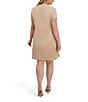 Kensie Plus Size Stretch Suede Short Sleeve Zip Front Sheath Dress, Color:Sand - Image 2