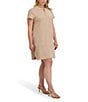 Kensie Plus Size Stretch Suede Short Sleeve Zip Front Sheath Dress, Color:Sand - Image 3
