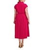 Kensie Plus Size Striped Woven Collared V-Neckline Short Sleeve A-Line Midi Dress, Color:Pink - Image 2