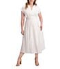 Kensie Plus Size Striped Woven Collared V-Neckline Short Sleeve A-Line Midi Dress, Color:White - Image 1