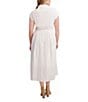Kensie Plus Size Striped Woven Collared V-Neckline Short Sleeve A-Line Midi Dress, Color:White - Image 2