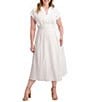Kensie Plus Size Striped Woven Collared V-Neckline Short Sleeve A-Line Midi Dress - Image 1