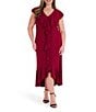Kensie Plus V-Neck Cap Sleeve Cascading Ruffle Jersey Knit Dress - Image 1