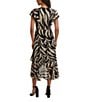 Kensie Printed Burnout Chiffon V-Neck Short Flutter Sleeves Ruffle A-Line Midi Dress, Color:Black/Bone - Image 2
