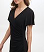 Color:Black - Image 3 - Ruched Waist Faux Wrap Surplice V-Neck Short Flutter Sleeve Midi Dress