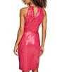 Color:Dark Pink - Image 2 - Sequin Halter Gold Hardware Sleeveless Tie Waist Dress