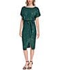 Color:Emerald - Image 1 - Sequin Lace Boat Neckline Short Sleeve Blouson Dress
