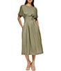 Color:Sage - Image 1 - Short Sleeve Smocked Waist A-Line Midi Dress