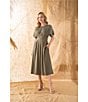 Kensie Short Sleeve Smocked Waist A-Line Midi Dress, Color:Sage - Image 3