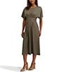 Kensie Short Sleeve Smocked Waist A-Line Midi Dress, Color:Sage - Image 5