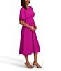 Kensie Short Sleeve Smocked Waist A-Line Midi Dress, Color:Fuchsia - Image 3