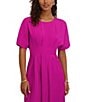 Kensie Short Sleeve Smocked Waist A-Line Midi Dress, Color:Fuchsia - Image 4