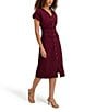 Kensie Short Sleeve V-Neck Ruched Button Midi Dress, Color:Bordeaux - Image 3