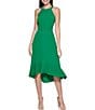 Color:Tropical Green - Image 1 - Sleeveless Halter Neck Pleated High-Low Hem Sleeveless Midi Dress