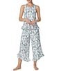 Color:Floral Print - Image 1 - Sleeveless Ruffled Tank & Cropped Pant Floral Knit Pajama Set