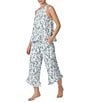 Color:Floral Print - Image 3 - Sleeveless Ruffled Tank & Cropped Pant Floral Knit Pajama Set