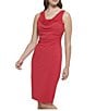 Color:Red - Image 3 - Cowl Neck Sleeveless Stretch Midi Dress