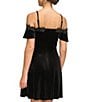 Color:Black - Image 2 - Stretch Velvet Off-the-Shoulder Applique Fit and Flare Dress