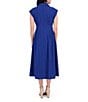 Kensie Stripe Cotton Point Collar V-Neck Cap Dolman Sleeve Smocked Pleated Midi A-Line Dress, Color:Cobalt - Image 2