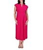 Kensie Stripe Cotton Point Collar V-Neck Cap Dolman Sleeve Smocked Pleated Midi A-Line Dress, Color:Pink - Image 1