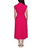 Kensie Stripe Cotton Point Collar V-Neck Cap Dolman Sleeve Smocked Pleated Midi A-Line Dress, Color:Pink - Image 2