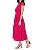 Kensie Stripe Cotton Point Collar V-Neck Cap Dolman Sleeve Smocked Pleated Midi A-Line Dress, Color:Pink - Image 3