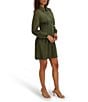 Kensie Faux Suede Collar Neck Long Sleeve Button Front Pleated Mini Dress - Image 3