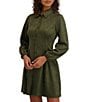 Kensie Faux Suede Collar Neck Long Sleeve Button Front Pleated Mini Dress - Image 4