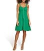 Color:Green - Image 1 - Sweetheart Neck Sleeveless Cinched Bodice Split Skirt Side Pocket Above Knee A-Line Dress