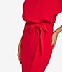 Color:Poppy - Image 4 - Textured Knit Boat Neck Self-Tie Waist Faux Wrap Blouson Dress