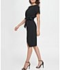 Color:Black - Image 3 - Textured Knit Boat Neck Self-Tie Waist Short Sleeve Blouson Dress