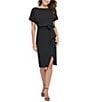 Kensie Textured Knit Boat Neck Self-Tie Waist Faux Wrap Blouson Dress, Color:Black - Image 1