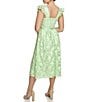 Color:Lily Green - Image 2 - V-Neck Ruffle Shoulder Embroidered Lace A-Line Midi Dress