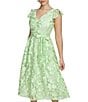 Color:Lily Green - Image 4 - V-Neck Ruffle Shoulder Embroidered Lace A-Line Midi Dress