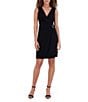 Kensie V-Neck Sleeves Jersey Faux Wrap Knee Length Dress, Color:Black - Image 1