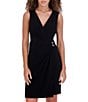 Kensie V-Neck Sleeves Jersey Faux Wrap Knee Length Dress, Color:Black - Image 5