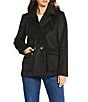 Kensie Wool Blend Notch Collar Fringe Button Front Peacoat, Color:Black - Image 1